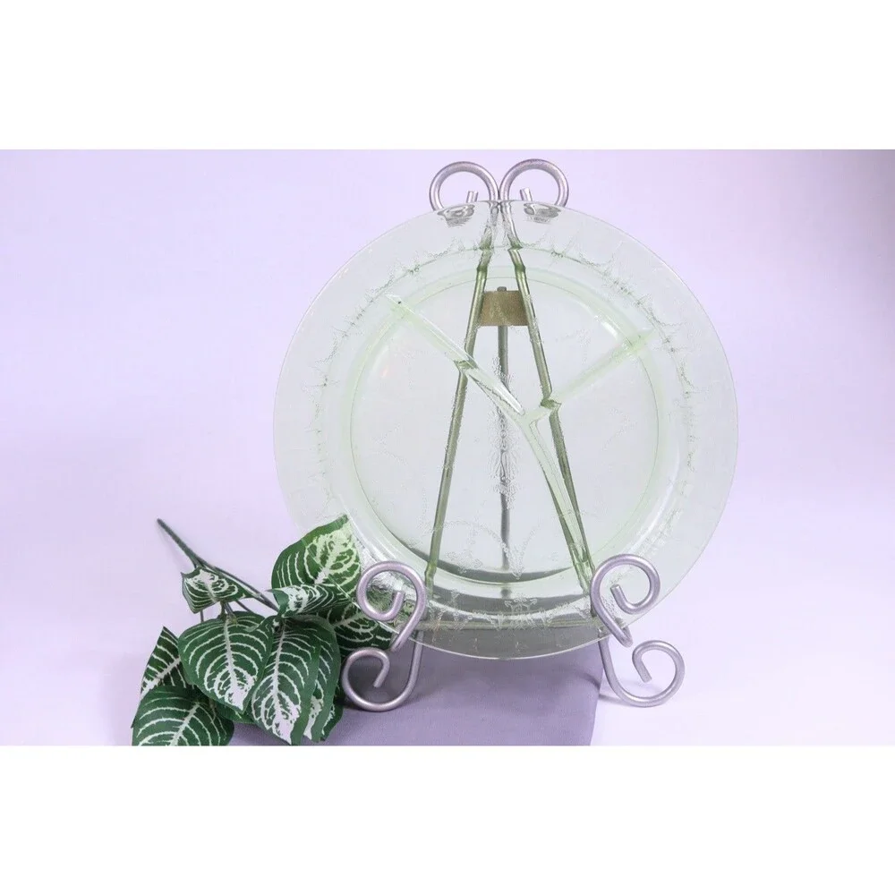 Vintage Uranium Green Depression Glass Cameo Ballerina Divided Plate Glows 10.5